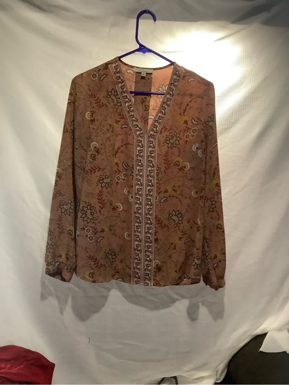 Floral Boho Blouse - Brown V-Neck Button Down - Picture 9 of 9
